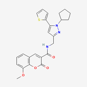 molecular formula C24H23N3O4S B6505488 N-{[1-cyclopentyl-5-(thiophen-2-yl)-1H-pyrazol-3-yl]methyl}-8-methoxy-2-oxo-2H-chromene-3-carboxamide CAS No. 1421506-94-6