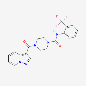 molecular formula C20H18F3N5O2 B6505541 4-{pyrazolo[1,5-a]pyridine-3-carbonyl}-N-[2-(trifluoromethyl)phenyl]piperazine-1-carboxamide CAS No. 1396565-61-9