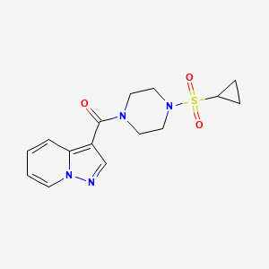 molecular formula C15H18N4O3S B6505551 1-(cyclopropanesulfonyl)-4-{pyrazolo[1,5-a]pyridine-3-carbonyl}piperazine CAS No. 1396869-08-1