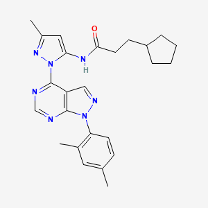 molecular formula C25H29N7O B6505619 3-cyclopentyl-N-{1-[1-(2,4-dimethylphenyl)-1H-pyrazolo[3,4-d]pyrimidin-4-yl]-3-methyl-1H-pyrazol-5-yl}propanamide CAS No. 1005716-36-8