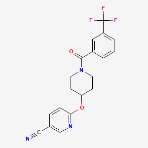molecular formula C19H16F3N3O2 B6505814 6-({1-[3-(trifluoromethyl)benzoyl]piperidin-4-yl}oxy)pyridine-3-carbonitrile CAS No. 1426314-91-1