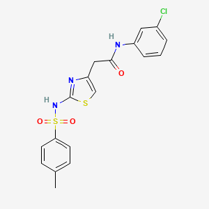 molecular formula C18H16ClN3O3S2 B6505843 N-(3-chlorophenyl)-2-[2-(4-methylbenzenesulfonamido)-1,3-thiazol-4-yl]acetamide CAS No. 922100-78-5