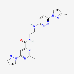 molecular formula C19H20N10O B6505859 2-methyl-N-(2-{[6-(3-methyl-1H-pyrazol-1-yl)pyridazin-3-yl]amino}ethyl)-6-(1H-pyrazol-1-yl)pyrimidine-4-carboxamide CAS No. 1421497-32-6