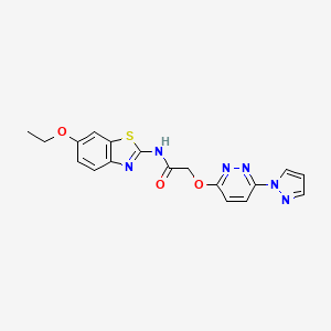 molecular formula C18H16N6O3S B6505869 N-(6-ethoxy-1,3-benzothiazol-2-yl)-2-{[6-(1H-pyrazol-1-yl)pyridazin-3-yl]oxy}acetamide CAS No. 1428355-45-6