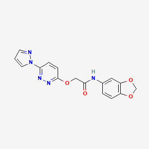 molecular formula C16H13N5O4 B6505871 N-(2H-1,3-benzodioxol-5-yl)-2-{[6-(1H-pyrazol-1-yl)pyridazin-3-yl]oxy}acetamide CAS No. 1428357-04-3