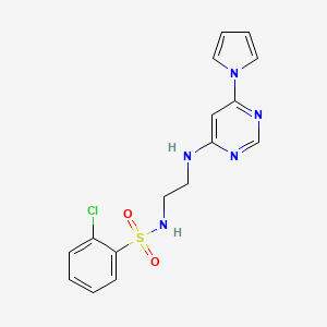 molecular formula C16H16ClN5O2S B6505936 2-chloro-N-(2-{[6-(1H-pyrrol-1-yl)pyrimidin-4-yl]amino}ethyl)benzene-1-sulfonamide CAS No. 1421517-70-5