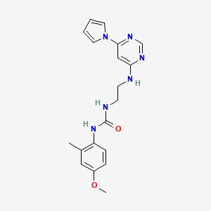 molecular formula C19H22N6O2 B6505940 1-(4-methoxy-2-methylphenyl)-3-(2-{[6-(1H-pyrrol-1-yl)pyrimidin-4-yl]amino}ethyl)urea CAS No. 1396858-52-8