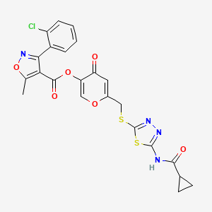 molecular formula C23H17ClN4O6S2 B6505982 6-{[(5-cyclopropaneamido-1,3,4-thiadiazol-2-yl)sulfanyl]methyl}-4-oxo-4H-pyran-3-yl 3-(2-chlorophenyl)-5-methyl-1,2-oxazole-4-carboxylate CAS No. 896010-25-6