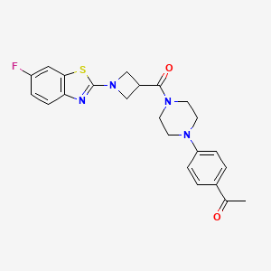 molecular formula C23H23FN4O2S B6505990 1-(4-{4-[1-(6-fluoro-1,3-benzothiazol-2-yl)azetidine-3-carbonyl]piperazin-1-yl}phenyl)ethan-1-one CAS No. 1396874-55-7