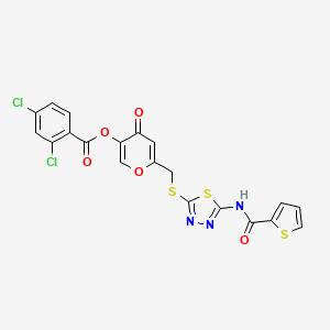4-oxo-6-({[5-(thiophene-2-amido)-1,3,4-thiadiazol-2-yl]sulfanyl}methyl)-4H-pyran-3-yl 2,4-dichlorobenzoate