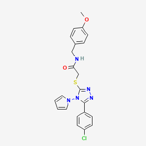 molecular formula C22H20ClN5O2S B6506094 2-{[5-(4-chlorophenyl)-4-(1H-pyrrol-1-yl)-4H-1,2,4-triazol-3-yl]sulfanyl}-N-[(4-methoxyphenyl)methyl]acetamide CAS No. 896309-69-6