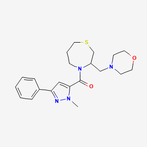 molecular formula C21H28N4O2S B6506253 4-(1-methyl-3-phenyl-1H-pyrazole-5-carbonyl)-3-[(morpholin-4-yl)methyl]-1,4-thiazepane CAS No. 1421464-56-3