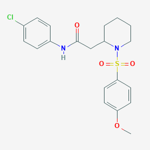 molecular formula C20H23ClN2O4S B6506352 N-(4-chlorophenyl)-2-[1-(4-methoxybenzenesulfonyl)piperidin-2-yl]acetamide CAS No. 941990-94-9