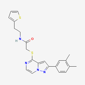 2-{[2-(3,4-dimethylphenyl)pyrazolo[1,5-a]pyrazin-4-yl]sulfanyl}-N-[2-(thiophen-2-yl)ethyl]acetamide