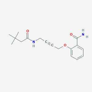 molecular formula C17H22N2O3 B6506527 2-{[4-(3,3-dimethylbutanamido)but-2-yn-1-yl]oxy}benzamide CAS No. 1421526-81-9