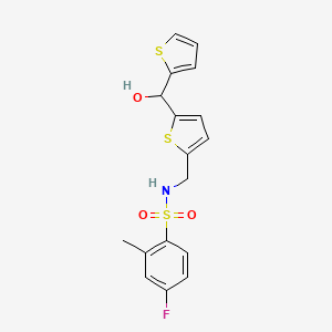4-fluoro-N-({5-[hydroxy(thiophen-2-yl)methyl]thiophen-2-yl}methyl)-2-methylbenzene-1-sulfonamide