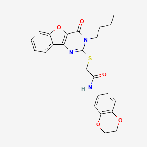 2-({5-butyl-6-oxo-8-oxa-3,5-diazatricyclo[7.4.0.0^{2,7}]trideca-1(9),2(7),3,10,12-pentaen-4-yl}sulfanyl)-N-(2,3-dihydro-1,4-benzodioxin-6-yl)acetamide
