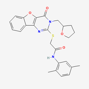 N-(2,5-dimethylphenyl)-2-({6-oxo-5-[(oxolan-2-yl)methyl]-8-oxa-3,5-diazatricyclo[7.4.0.0^{2,7}]trideca-1(9),2(7),3,10,12-pentaen-4-yl}sulfanyl)acetamide