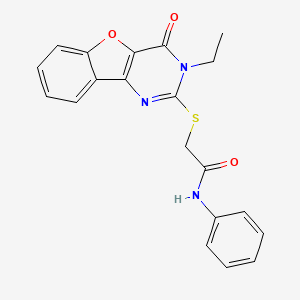 2-({5-ethyl-6-oxo-8-oxa-3,5-diazatricyclo[7.4.0.0^{2,7}]trideca-1(9),2(7),3,10,12-pentaen-4-yl}sulfanyl)-N-phenylacetamide