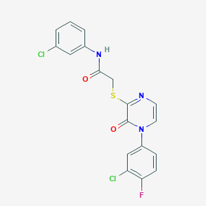 molecular formula C18H12Cl2FN3O2S B6506906 2-{[4-(3-chloro-4-fluorophenyl)-3-oxo-3,4-dihydropyrazin-2-yl]sulfanyl}-N-(3-chlorophenyl)acetamide CAS No. 899744-08-2