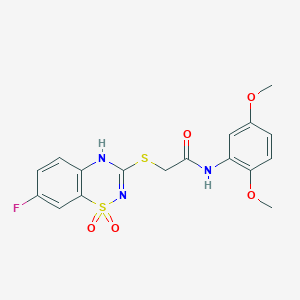 molecular formula C17H16FN3O5S2 B6506945 N-(2,5-dimethoxyphenyl)-2-[(7-fluoro-1,1-dioxo-4H-1lambda6,2,4-benzothiadiazin-3-yl)sulfanyl]acetamide CAS No. 899734-33-9