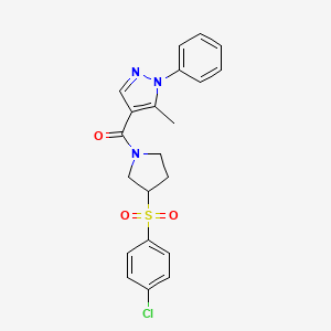 molecular formula C21H20ClN3O3S B6506967 4-[3-(4-chlorobenzenesulfonyl)pyrrolidine-1-carbonyl]-5-methyl-1-phenyl-1H-pyrazole CAS No. 1448036-97-2