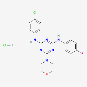molecular formula C19H19Cl2FN6O B6506970 N2-(4-chlorophenyl)-N4-(4-fluorophenyl)-6-(morpholin-4-yl)-1,3,5-triazine-2,4-diamine hydrochloride CAS No. 1179420-84-8