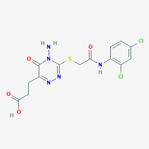 molecular formula C14H13Cl2N5O4S B6507005 3-[4-amino-3-({[(2,4-dichlorophenyl)carbamoyl]methyl}sulfanyl)-5-oxo-4,5-dihydro-1,2,4-triazin-6-yl]propanoic acid CAS No. 886953-76-0