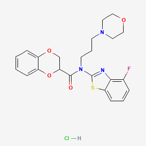 molecular formula C23H25ClFN3O4S B6507038 N-(4-fluoro-1,3-benzothiazol-2-yl)-N-[3-(morpholin-4-yl)propyl]-2,3-dihydro-1,4-benzodioxine-2-carboxamide hydrochloride CAS No. 1215655-22-3