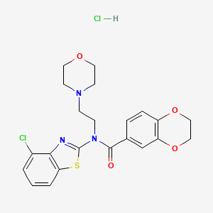 molecular formula C22H23Cl2N3O4S B6507095 N-(4-chloro-1,3-benzothiazol-2-yl)-N-[2-(morpholin-4-yl)ethyl]-2,3-dihydro-1,4-benzodioxine-6-carboxamide hydrochloride CAS No. 1215366-85-0