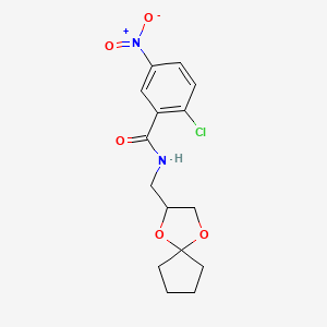 molecular formula C15H17ClN2O5 B6507148 Benzamide, 2-chloro-N-(1,4-dioxaspiro[4.4]non-2-ylmethyl)-5-nitro- CAS No. 923233-20-9