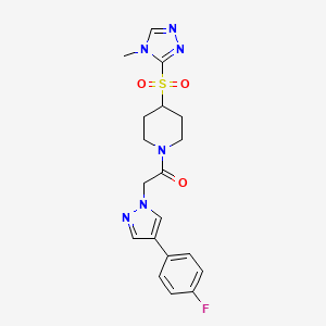 molecular formula C19H21FN6O3S B6507194 2-[4-(4-fluorophenyl)-1H-pyrazol-1-yl]-1-{4-[(4-methyl-4H-1,2,4-triazol-3-yl)sulfonyl]piperidin-1-yl}ethan-1-one CAS No. 1448068-96-9