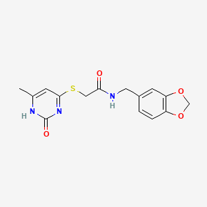 molecular formula C15H15N3O4S B6507336 N-[(2H-1,3-benzodioxol-5-yl)methyl]-2-[(6-methyl-2-oxo-1,2-dihydropyrimidin-4-yl)sulfanyl]acetamide CAS No. 905692-50-4