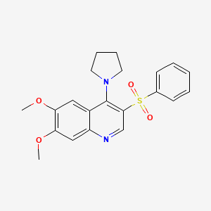 molecular formula C21H22N2O4S B6507359 3-(benzenesulfonyl)-6,7-dimethoxy-4-(pyrrolidin-1-yl)quinoline CAS No. 897624-42-9
