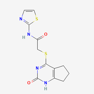 molecular formula C12H12N4O2S2 B6507408 2-({2-oxo-1H,2H,5H,6H,7H-cyclopenta[d]pyrimidin-4-yl}sulfanyl)-N-(1,3-thiazol-2-yl)acetamide CAS No. 1001519-74-9