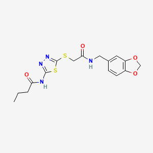 molecular formula C16H18N4O4S2 B6507649 N-{5-[({[(2H-1,3-benzodioxol-5-yl)methyl]carbamoyl}methyl)sulfanyl]-1,3,4-thiadiazol-2-yl}butanamide CAS No. 868976-23-2