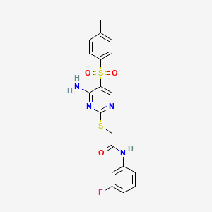 molecular formula C19H17FN4O3S2 B6507651 2-{[4-amino-5-(4-methylbenzenesulfonyl)pyrimidin-2-yl]sulfanyl}-N-(3-fluorophenyl)acetamide CAS No. 894952-24-0