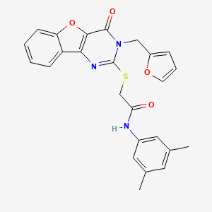 N-(3,5-dimethylphenyl)-2-({5-[(furan-2-yl)methyl]-6-oxo-8-oxa-3,5-diazatricyclo[7.4.0.0^{2,7}]trideca-1(9),2(7),3,10,12-pentaen-4-yl}sulfanyl)acetamide