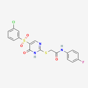 molecular formula C18H13ClFN3O4S2 B6507784 2-{[5-(3-chlorobenzenesulfonyl)-6-oxo-1,6-dihydropyrimidin-2-yl]sulfanyl}-N-(4-fluorophenyl)acetamide CAS No. 899965-50-5
