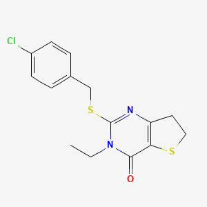 molecular formula C15H15ClN2OS2 B6507837 2-{[(4-chlorophenyl)methyl]sulfanyl}-3-ethyl-3H,4H,6H,7H-thieno[3,2-d]pyrimidin-4-one CAS No. 887225-39-0
