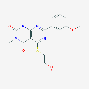 molecular formula C18H20N4O4S B6507941 5-[(2-methoxyethyl)sulfanyl]-7-(3-methoxyphenyl)-1,3-dimethyl-1H,2H,3H,4H-[1,3]diazino[4,5-d]pyrimidine-2,4-dione CAS No. 872839-53-7