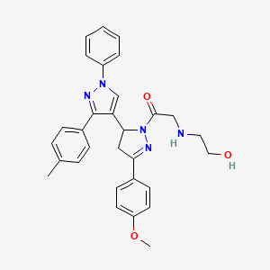 molecular formula C30H31N5O3 B6507957 2-[(2-hydroxyethyl)amino]-1-[5-(4-methoxyphenyl)-3'-(4-methylphenyl)-1'-phenyl-3,4-dihydro-1'H,2H-[3,4'-bipyrazole]-2-yl]ethan-1-one CAS No. 1020051-92-6