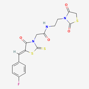 molecular formula C17H14FN3O4S3 B6507984 N-[2-(2,4-dioxo-1,3-thiazolidin-3-yl)ethyl]-2-[(5Z)-5-[(4-fluorophenyl)methylidene]-4-oxo-2-sulfanylidene-1,3-thiazolidin-3-yl]acetamide CAS No. 941950-91-0