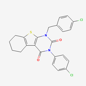 molecular formula C23H18Cl2N2O2S B6508057 4-(4-chlorophenyl)-6-[(4-chlorophenyl)methyl]-8-thia-4,6-diazatricyclo[7.4.0.0^{2,7}]trideca-1(9),2(7)-diene-3,5-dione CAS No. 799826-87-2