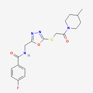 molecular formula C18H21FN4O3S B6508132 4-fluoro-N-[(5-{[2-(4-methylpiperidin-1-yl)-2-oxoethyl]sulfanyl}-1,3,4-oxadiazol-2-yl)methyl]benzamide CAS No. 872613-91-7