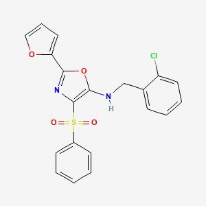 molecular formula C20H15ClN2O4S B6508141 4-(benzenesulfonyl)-N-[(2-chlorophenyl)methyl]-2-(furan-2-yl)-1,3-oxazol-5-amine CAS No. 862793-21-3