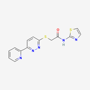 molecular formula C14H11N5OS2 B6508216 2-{[6-(pyridin-2-yl)pyridazin-3-yl]sulfanyl}-N-(1,3-thiazol-2-yl)acetamide CAS No. 894001-55-9
