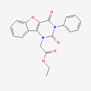 molecular formula C20H16N2O5 B6508265 ethyl 2-{4,6-dioxo-5-phenyl-8-oxa-3,5-diazatricyclo[7.4.0.0^{2,7}]trideca-1(9),2(7),10,12-tetraen-3-yl}acetate CAS No. 877656-86-5