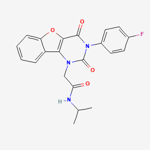 2-[5-(4-fluorophenyl)-4,6-dioxo-8-oxa-3,5-diazatricyclo[7.4.0.0^{2,7}]trideca-1(9),2(7),10,12-tetraen-3-yl]-N-(propan-2-yl)acetamide