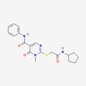 molecular formula C19H22N4O3S B6508412 2-{[(cyclopentylcarbamoyl)methyl]sulfanyl}-1-methyl-6-oxo-N-phenyl-1,6-dihydropyrimidine-5-carboxamide CAS No. 894049-56-0